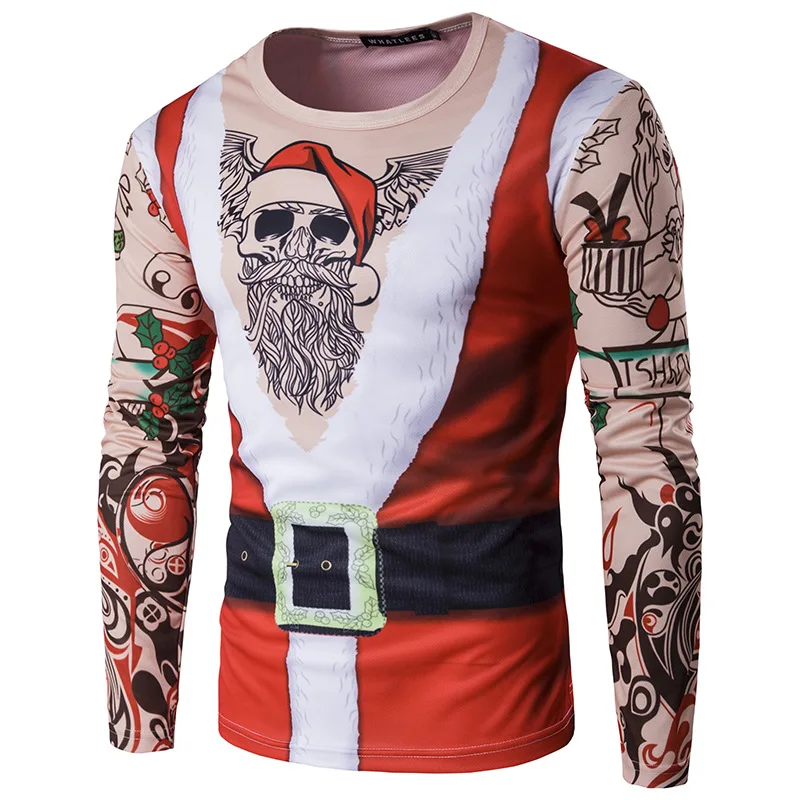 

Christmas New Men's Personalized Clothes Casual 3D Long-sleeved Tee Tops