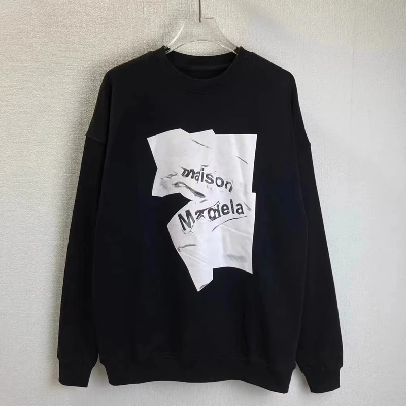 

Y2K MM6 Margiela Fold Print Logo Sweatshirts Men Women Best Quality Oversize Casual Pullover Classic Four Stitching Label