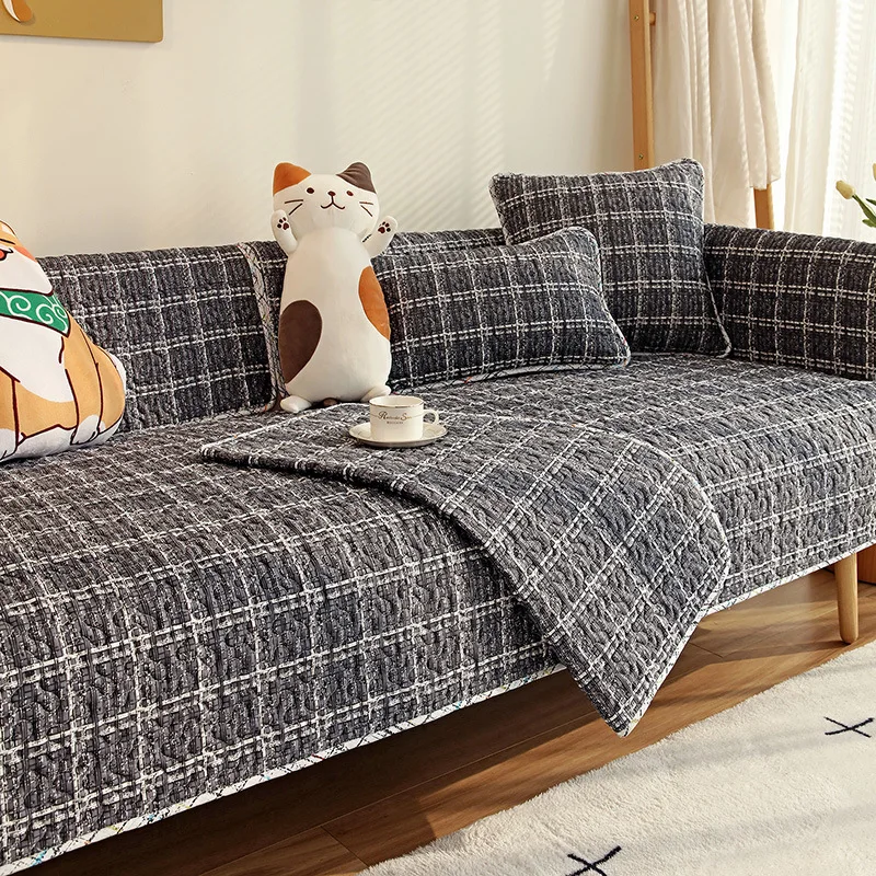 

Living Room Sofa Cover Chaise Lounge Mat Nordic Stripe Non-Slip Corner Sofa Towel Cover L Couch Cover Protect Case