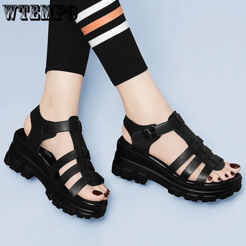

Женские летние сандалии WTEMPO, модные открытые сандалии в римском стиле на толстой подошве, женские сандалии на танкетке для студентов, оптовая продажа, Прямая поставка