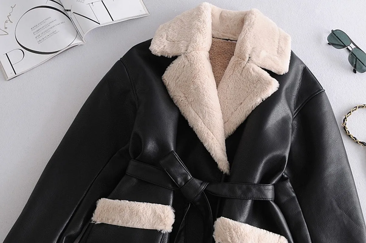 Winter Fashion Coat Women Thick Faux Leather 2023 New Leather Coat Women Fur Lining Jacket Bomber Jacket Thick Warmth