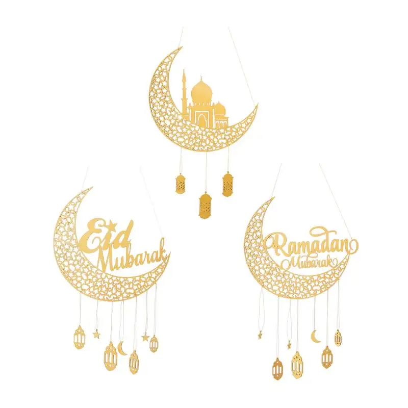 

2022 Eid Decoration Muslim Wooden Ornaments Moon Pendants Eid Mubarak Decors Eid Decors For Home 2022 Ramadan Party Decorations