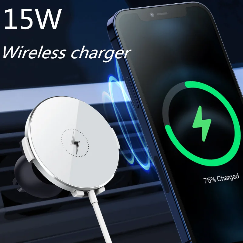 Tanie Bezprzewodowa ładowarka Samochodowa 15W Dla IPhone 12Pro Max Szybka ładowarka Qi Stojak Na Telefon Macsafe Uchwyt Na Biurko Dla Magsafe