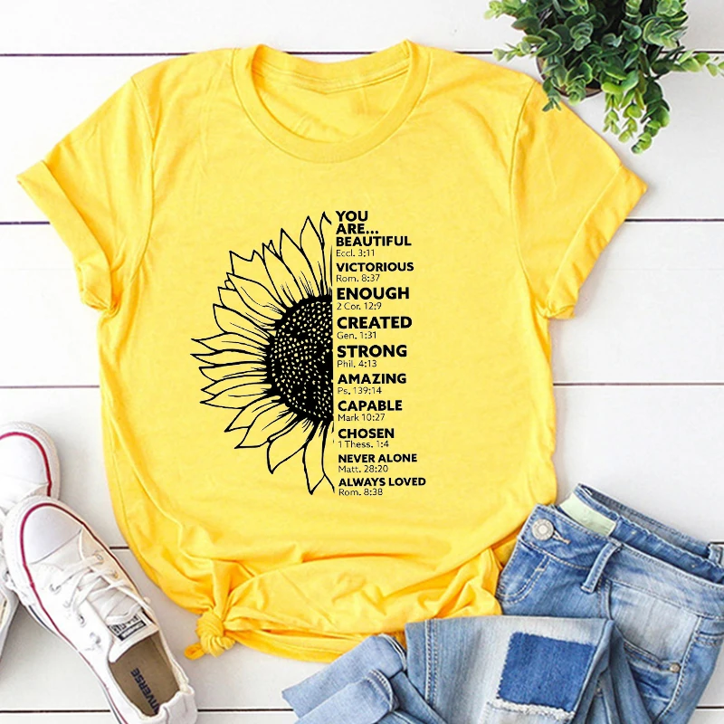 

Sunflower Christian Shirt Cross Religious Tshirt Church Tee Inspirational Shirts Thankful Grateful Blessed Graphic Tees Jesus