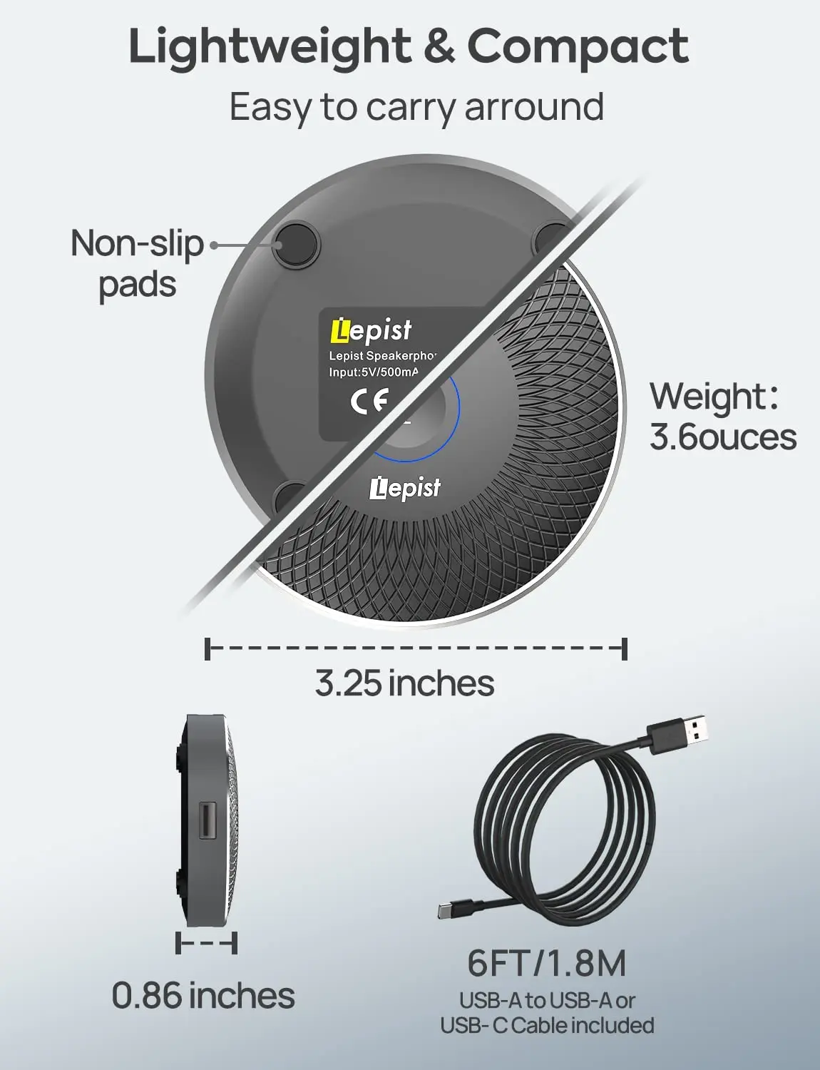 Фото Микрофон для конференций, портативный, 3 в 1, USB, всенаправленный, 360 °, для настольного компьютера, ноутбука, планшета, совещаний, микрофона в ... №3