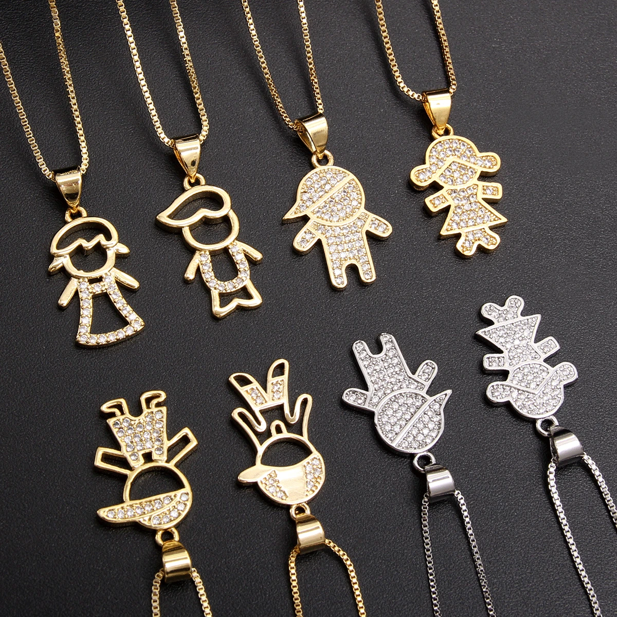 

SUNSLL Boys And Girls Shape Necklace CZ Zircon Pendant Necklaces For Mom Kids Parent-child Mother's Day Anniversary Jewelry