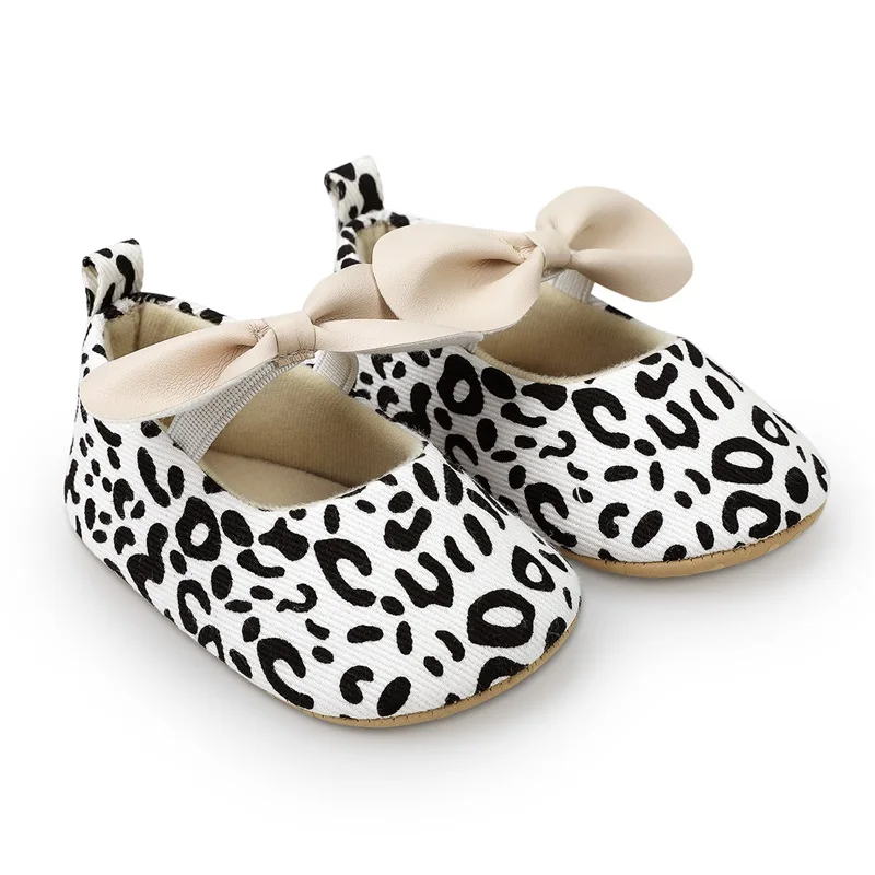 

Baby Girls Mary Jane Flats Non-Slip Bowknot Princess Dress Shoes Leopard Crib Shoes for Infants