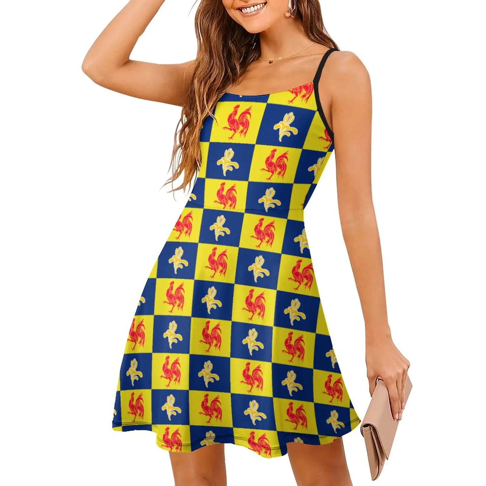 

Flag of The French Community Commission Women's Sling Dress Classic Sexy Woman's Dress Funny Novelty Cocktails Dresses