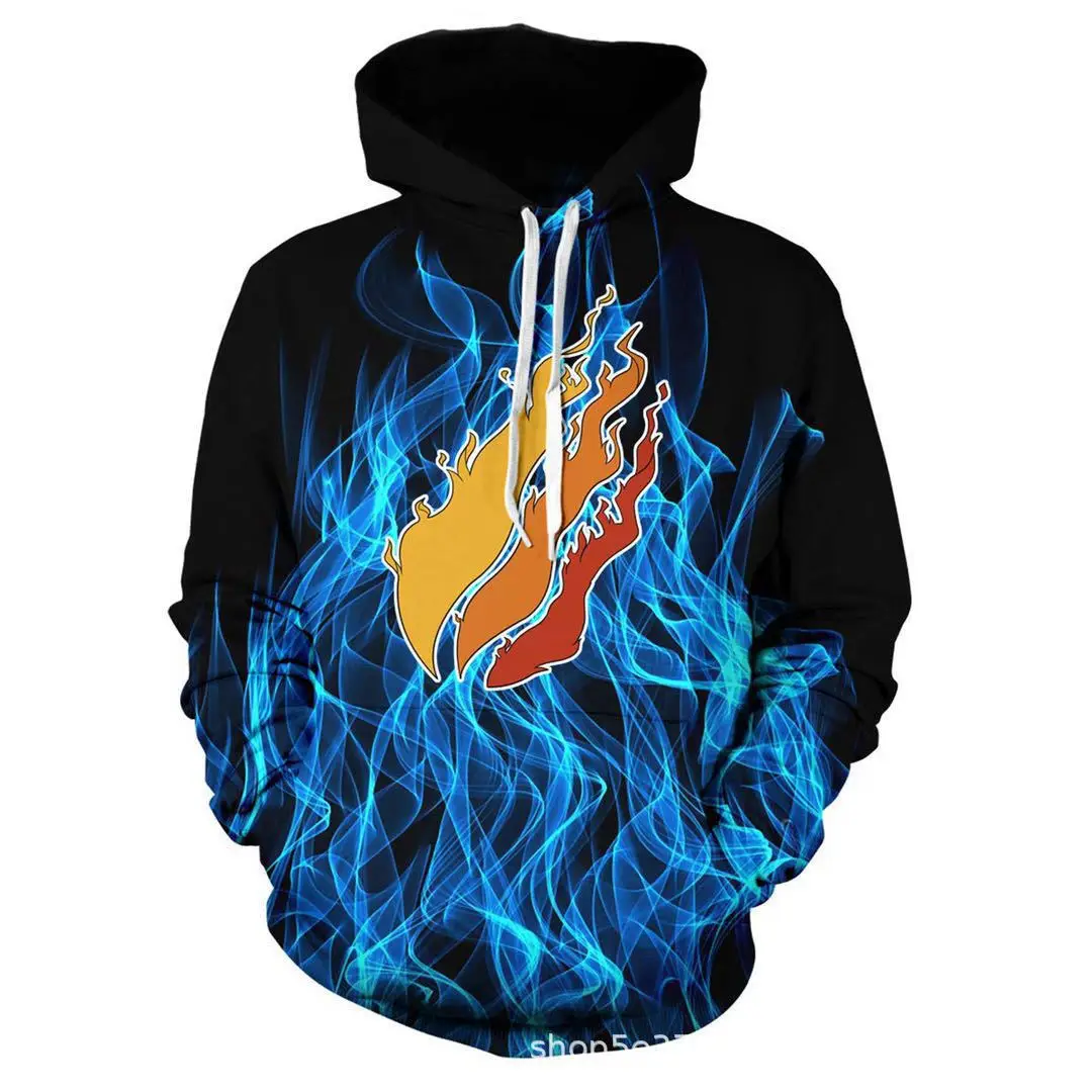 

Spring and autumn new men's sweatshirt, men's new 3D digital printing flame pattern hooded sweatshirt, high quality anti-pilling