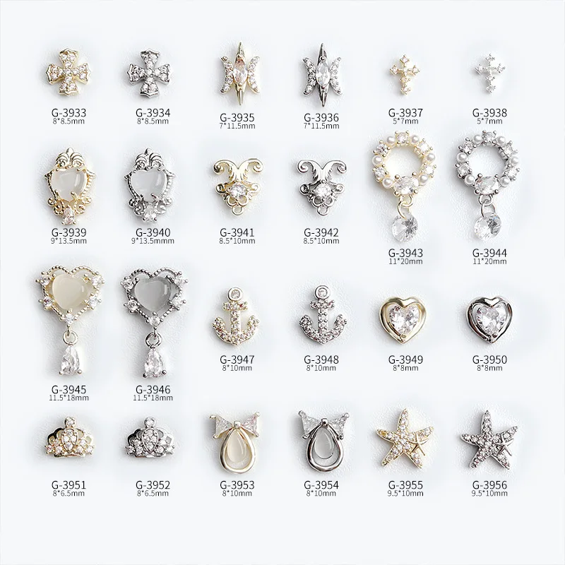 2 блестящие Роскошные циркониевые подвески в виде короны, сердца, якоря, Креста, звезды, драгоценности из сплава, искусство ногтей, искусство, украшения для ногтей, подвески для маникюра