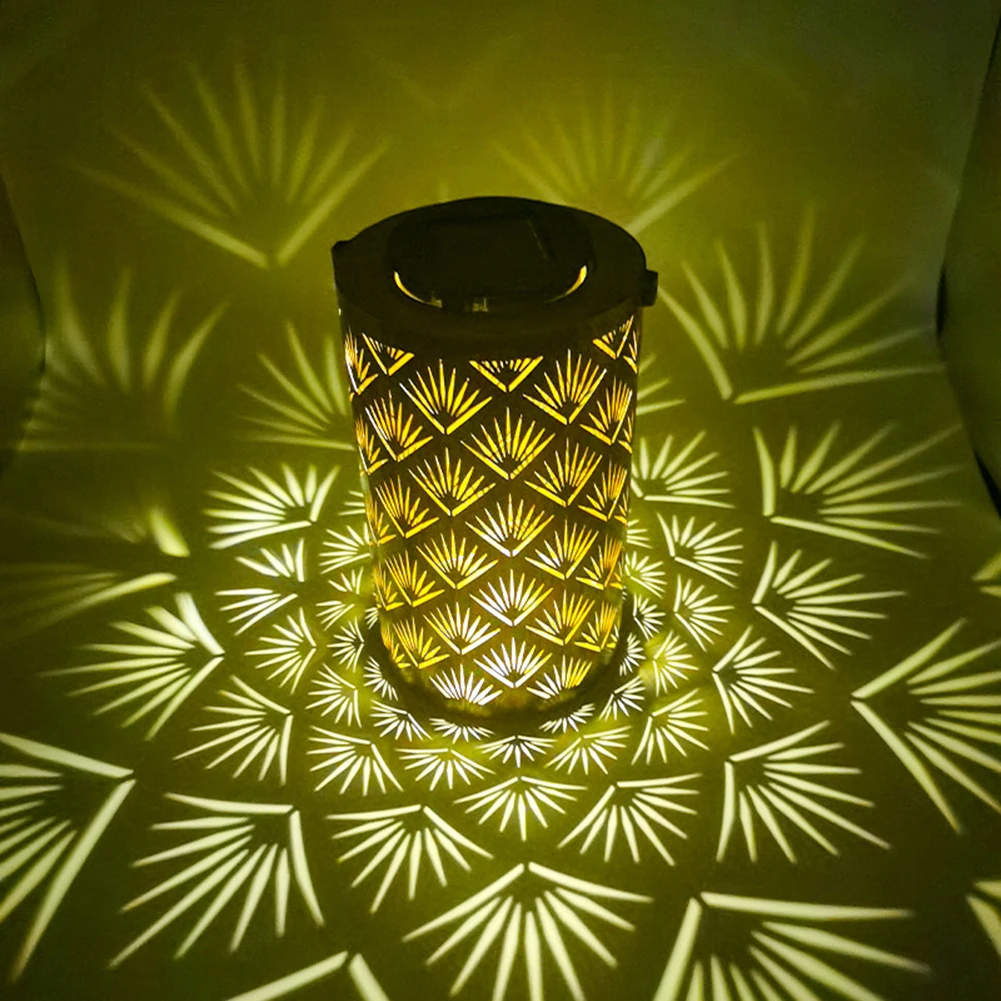

Leaves Pattern Standing Lamp Hollow Designs Courtyards Vintage Metal Solar Powered Outdoor Greensward Lighting