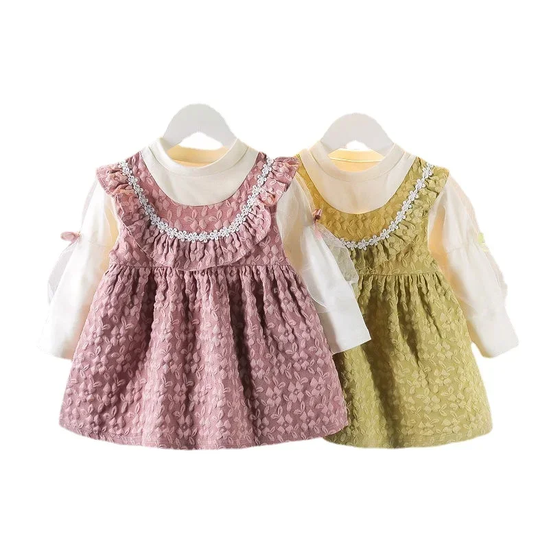 

Girl Dresses Clothes Girls From 2 To 7 Years Long Sleeve Ball Gown Peter Pan Collar for Spring & Autunm Puff Sleeve Bow Dress