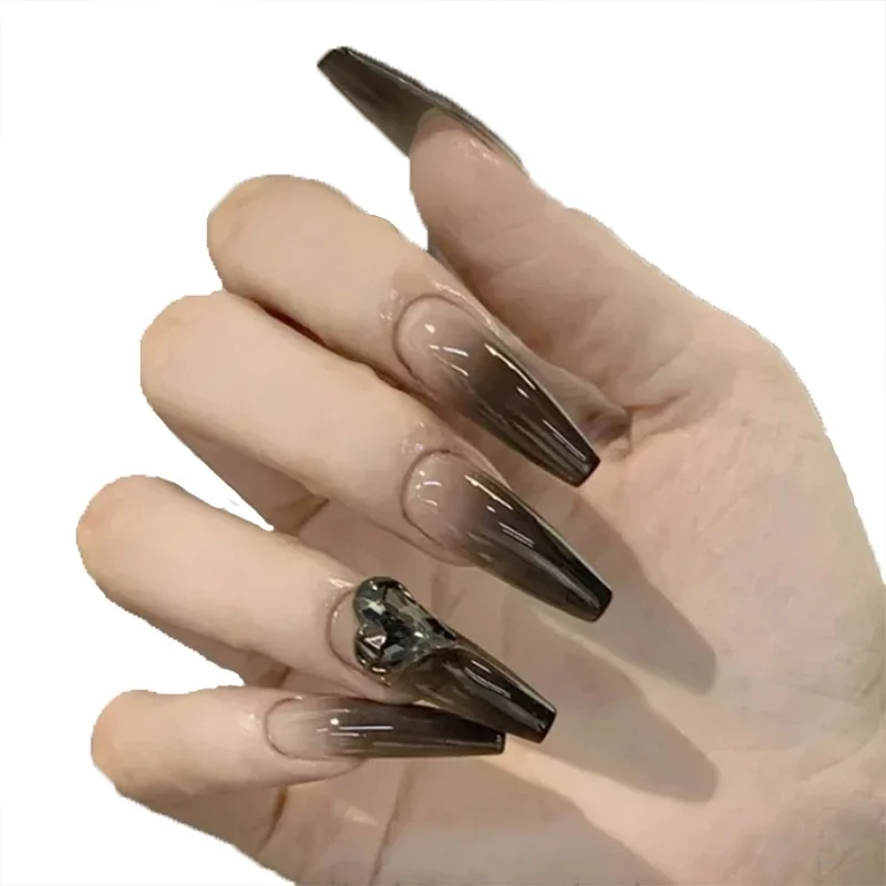 

Cool Black Gradient Meteor Pendant Fancy Shape Diamonds Finished Nail Beauty Fake Nail Patch