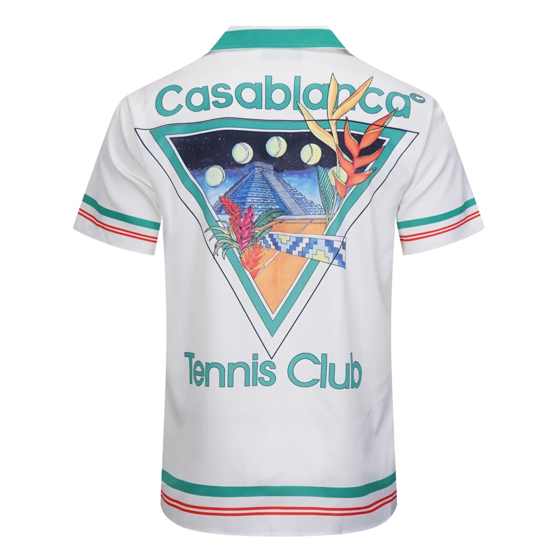 Thin Silk Fabric CASABLANCA Tennis Club Mesh Shortpant Shirts Set Summer Men Women Casual Hawaiian Beach Seaside Suit Size M-3XL