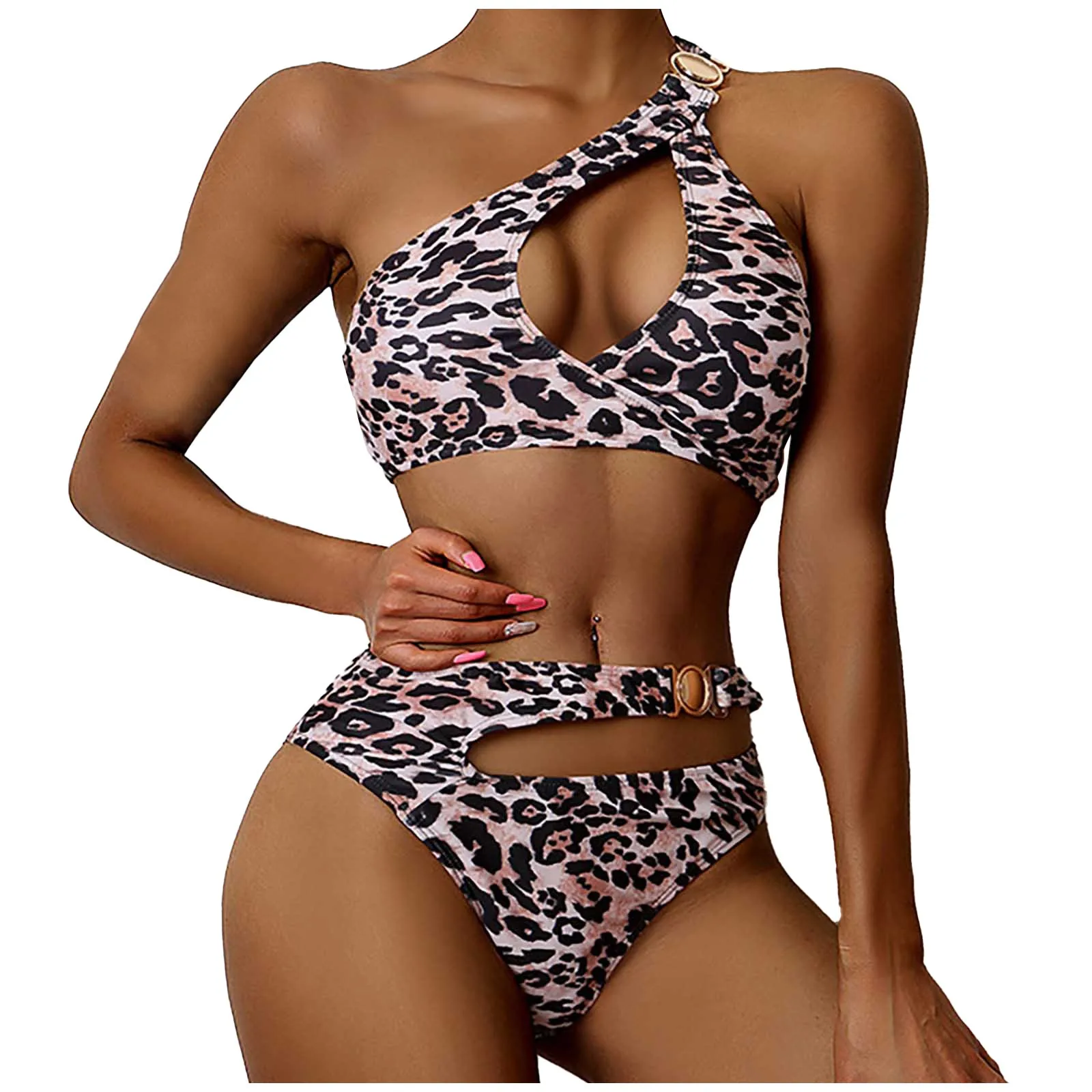 

Women'S Waist Leopard Print Beach Bikini High Swimsuit Temperament Split Sexy Swimwears Tankinis Set Swimwears micro