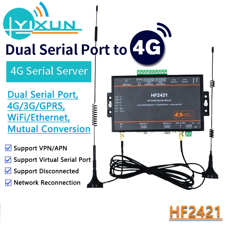 

HF2421 4G Serial Device Server module 4G/3G/GPRS/WiFi Network Converter Dual serial port full Netcom DTU full frequency modbus
