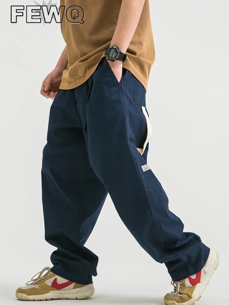 

FEWQ Men's Cargo Pants 2022 Autumn Solid Color Loose Zipper Buttons Casual Spliced Pockets Male Trousers New Bottoms 24A28