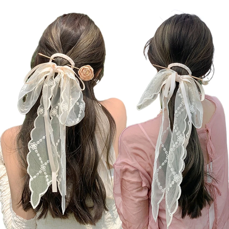 

E9LC Simple Versatile Hair Stick Headdress Fashion Flower/Pearl Ribbon Hairpins