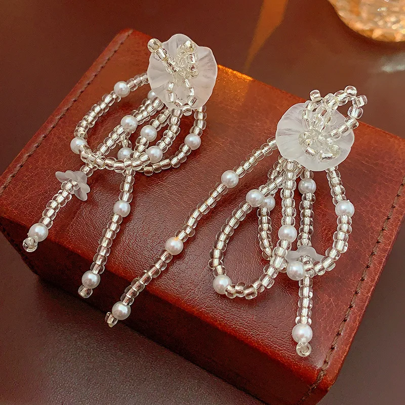

Handmade Flower Beads Tassel Drop Earrings For Women Personality New Statement Dangling Earings Jewelry Wholesale