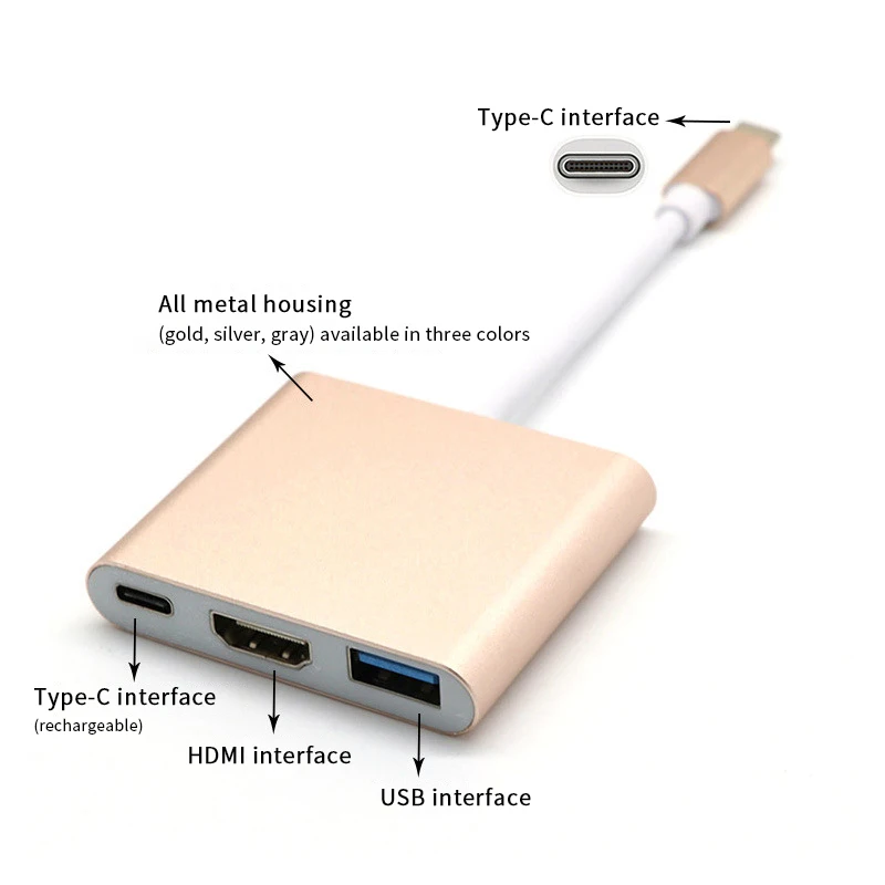 Новинка мультипорт для USB 3.1 Type C Type-C HDMI HD TV 3.0 type-c Кабель-адаптер конвертер 4K