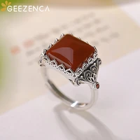 geezenca 925 sterling silver thai natural agate open ring women square gems ruyi shape vintage trendy rings fine jewelry gift