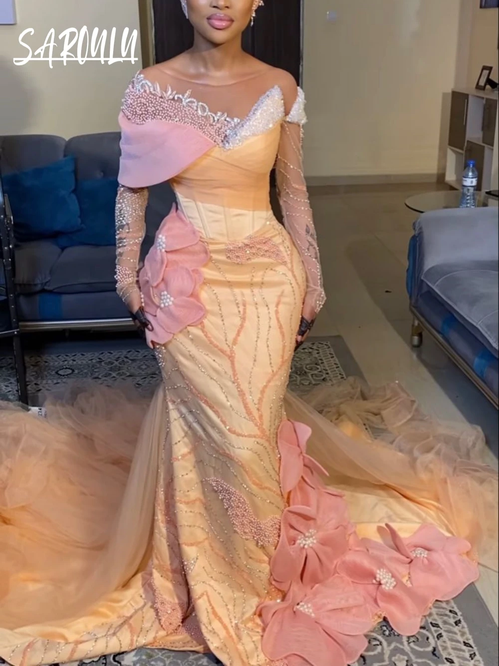 Шикарное вечернее платье Aso Ebi с 3D цветами роскошные платья для выпускного вечера