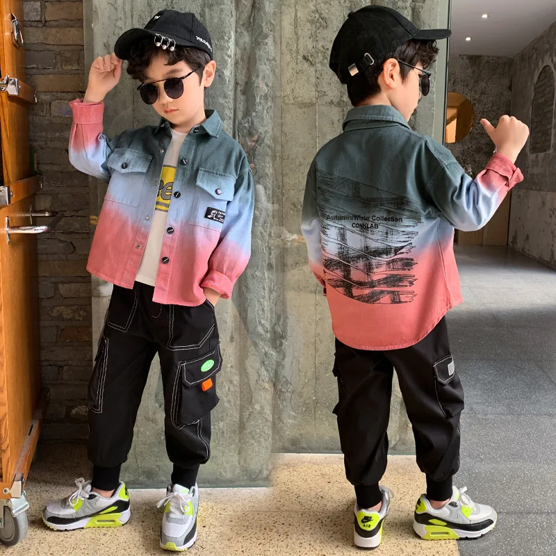 

Спортивный костюм для подростков, Новинка весна-осень 2023, спортивный костюм с рубашкой для мальчиков, свободная Корейская эксклюзивная одежда на День святого Валентина, День рождения