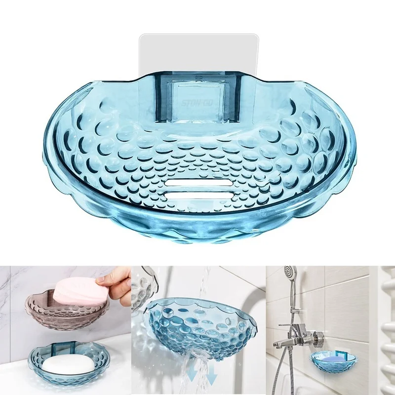 

Soap Holder Soap Dishes Sponge Container with Wall Hook for Shower Kitchen Sink Adhesive No Drilling Bathroom Accessories