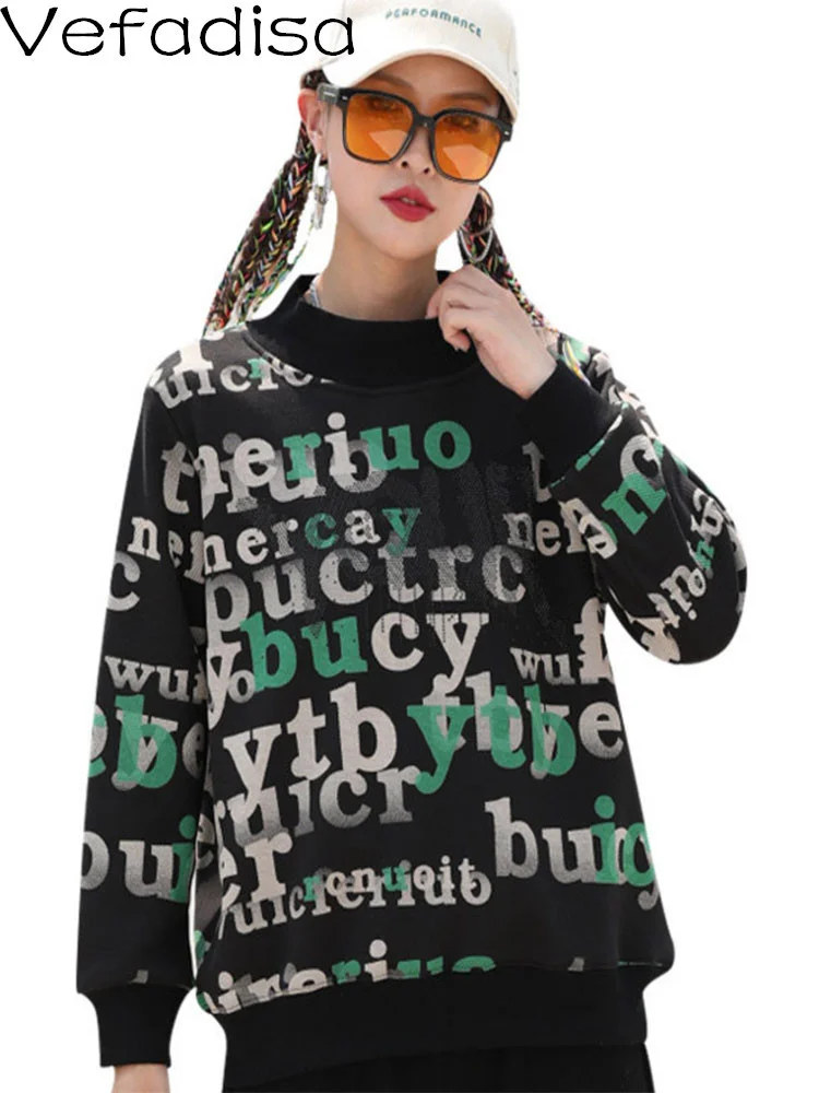 

Vefadisa 2023 Autumn Woman Cotton Material Round Neck Sweatshirt Loose Letter Printing Leisure Sweatshirt Print Top LHX2634