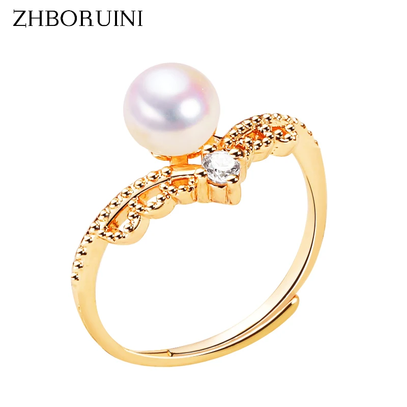 

ZHBORUINI New Fine Pearl Ring Zircon Finger Ring Lace Crown 18K Gold Plating Women Jewelry 100% Real Natural Freshwater Pearl