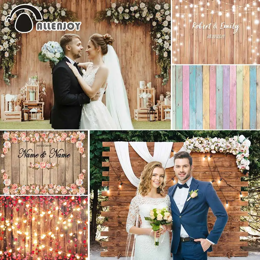 

Allenjoy Wood Wall Wedding Ceremony Backdrop Floral Garland Bridal Shower Party Decoration Supplies Background Photo Booth