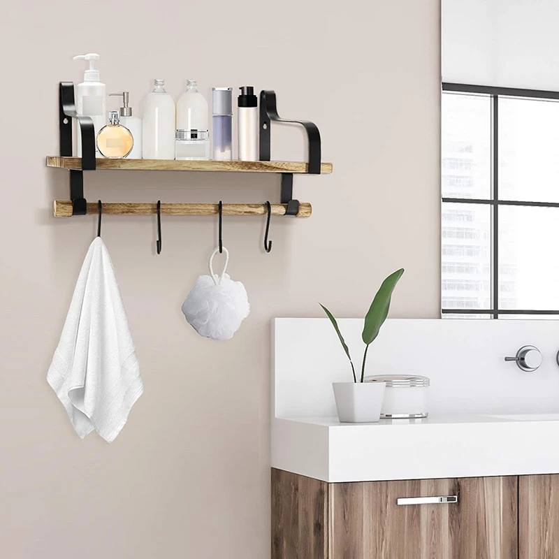 Настенная вешалка с плавающей полкой для хранения в деревенском стиле