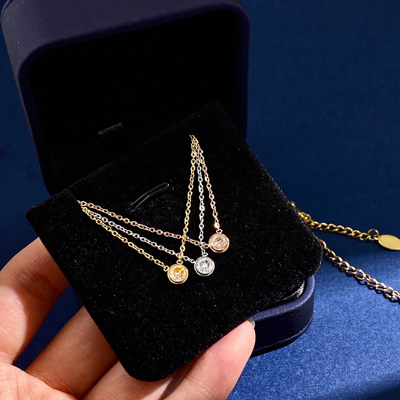 

Korean version of the small light luxury single diamond zircon necklace ladies simple cold wind Japanese collarbone chain