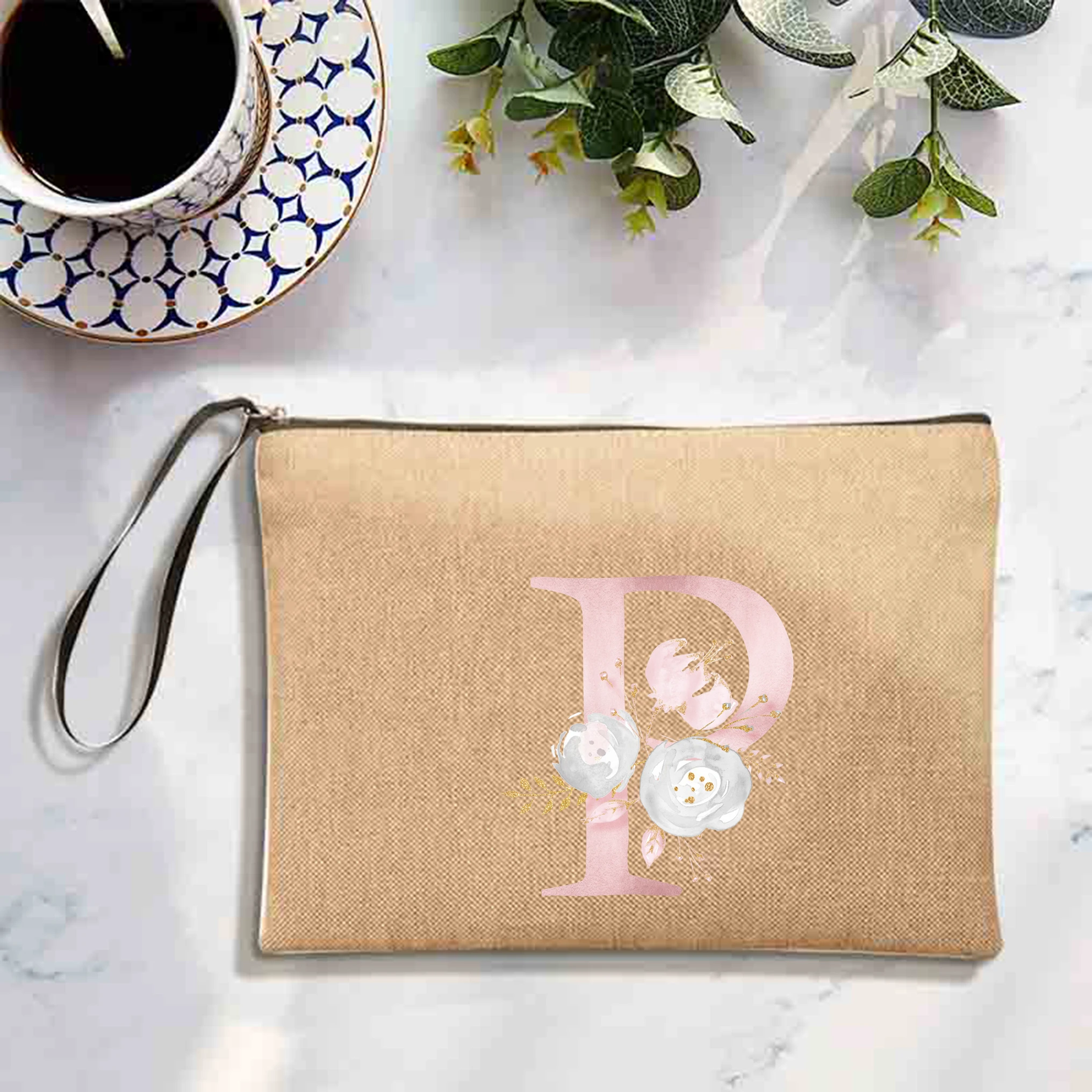 Модная льняная косметичка на молнии с принтом розовых букв 26 дюймов большой