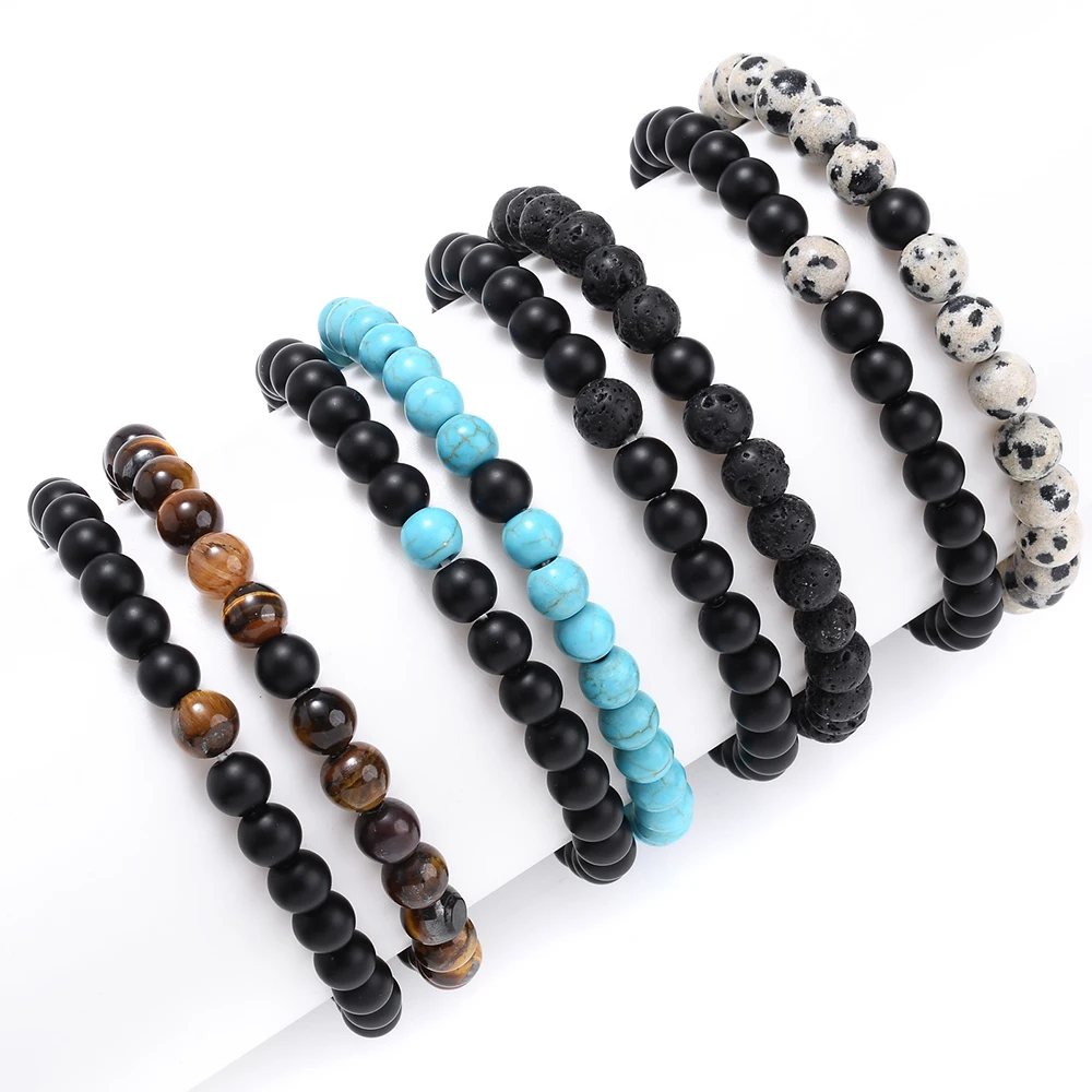 2 шт./лот Парные браслеты 6 мм Лава Бирюзовый тигровый глаз браслет с бусинами для