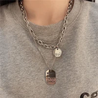 fashion multi layered round brand square brand titanium steel necklaces for women hip hop tide brand sweater chain goth jewelry