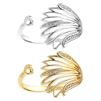 silver adjustable open rings women feather thumb stackable finger ring hollow wing joint ring for women teen girl