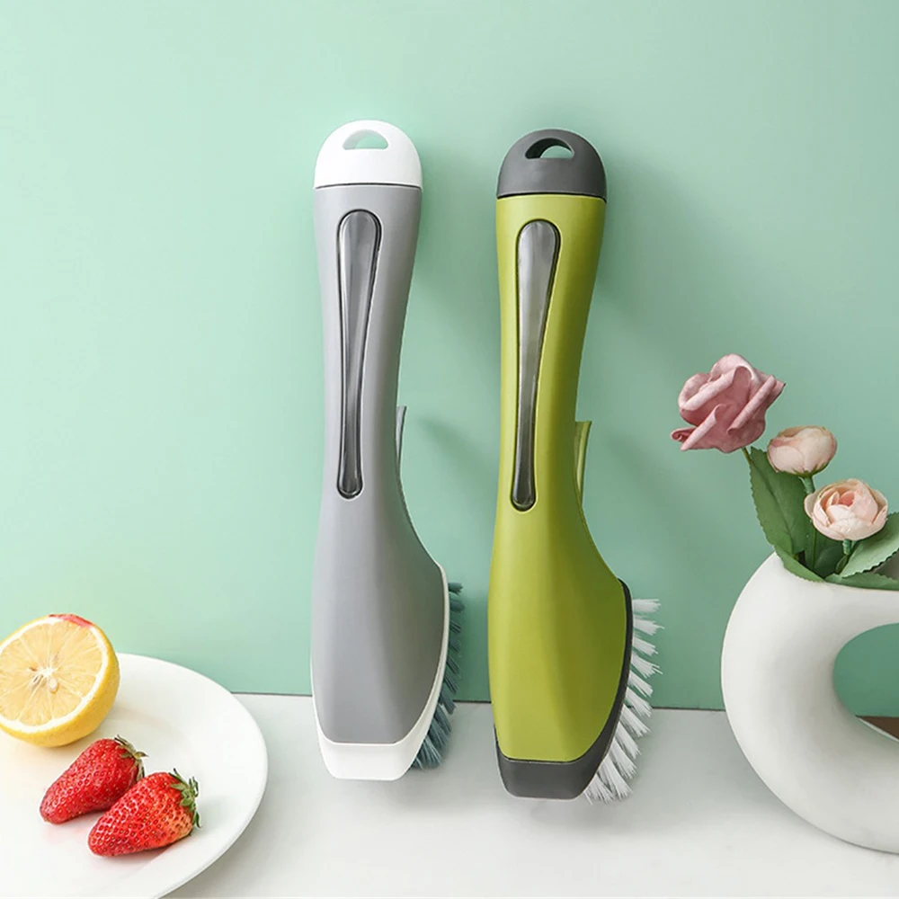 

Long Handle Pot Brush Multifunctional Press Type Pot Cleaning Brush Automatic Liquid Addition Soft Brush Kitchen Accessories