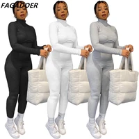 fagadoer ribbed bodycon long sleeve jumpsuits women turtleneck zipper slim playsuits sexy fashion one piece romper clothes 2022