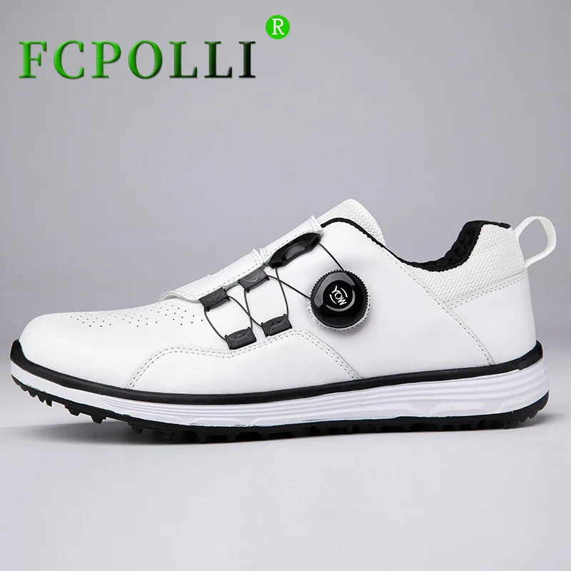 

Professional Men Women Quick Lacing Golf Training Black White Leather Sport Shoes Couples Waterproof Golf Shoes Unisex Gym Shoe