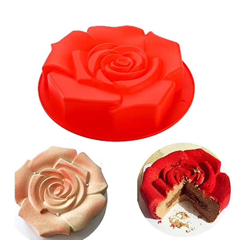 

11" Rose Flower Cake Mold Silicone Cake Baking Pan For Anniversary Birthday Cake Loaf Muffin Brownie Cheesecake Tart Pie Bread