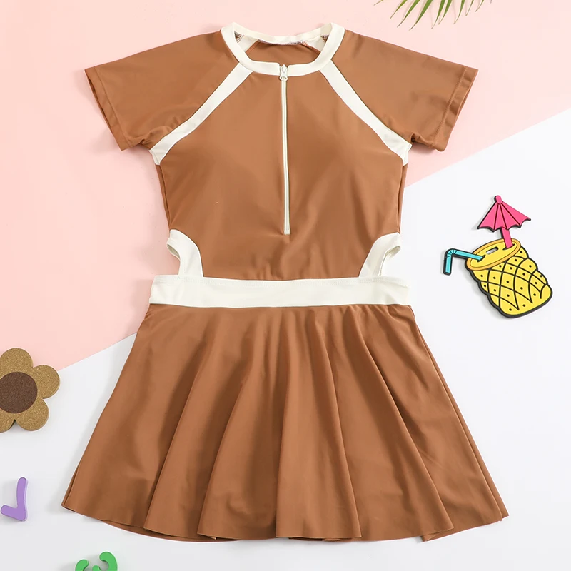 Купальник для девочек купальные костюмы Цельный Детский купальник с короткими