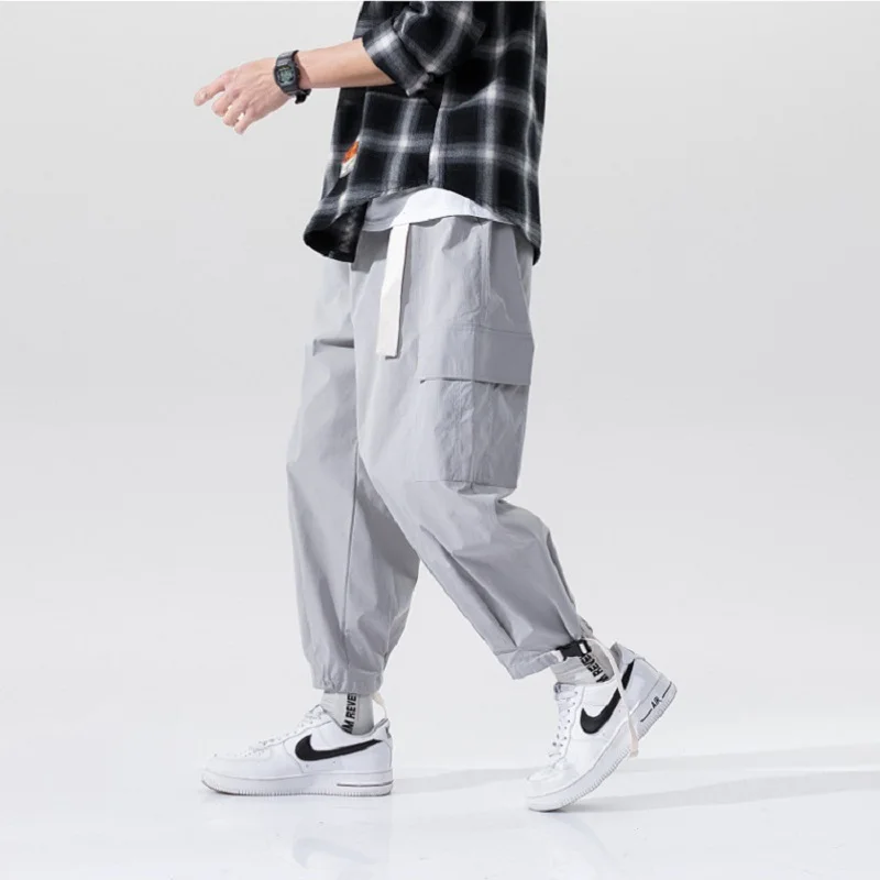 

Брюки-карго мужские, укороченные штаны с множеством карманов, Свободные повседневные брюки, модная Японская уличная одежда в стиле Харадзюку, весна-лето