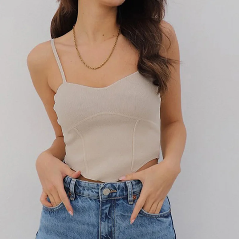 

Solid Fashion Tank Top Suspender Hot Girl 2022 European Beauty U-neck Irregular Short Thin Tube Top Bottoming Shirt Vest Summer