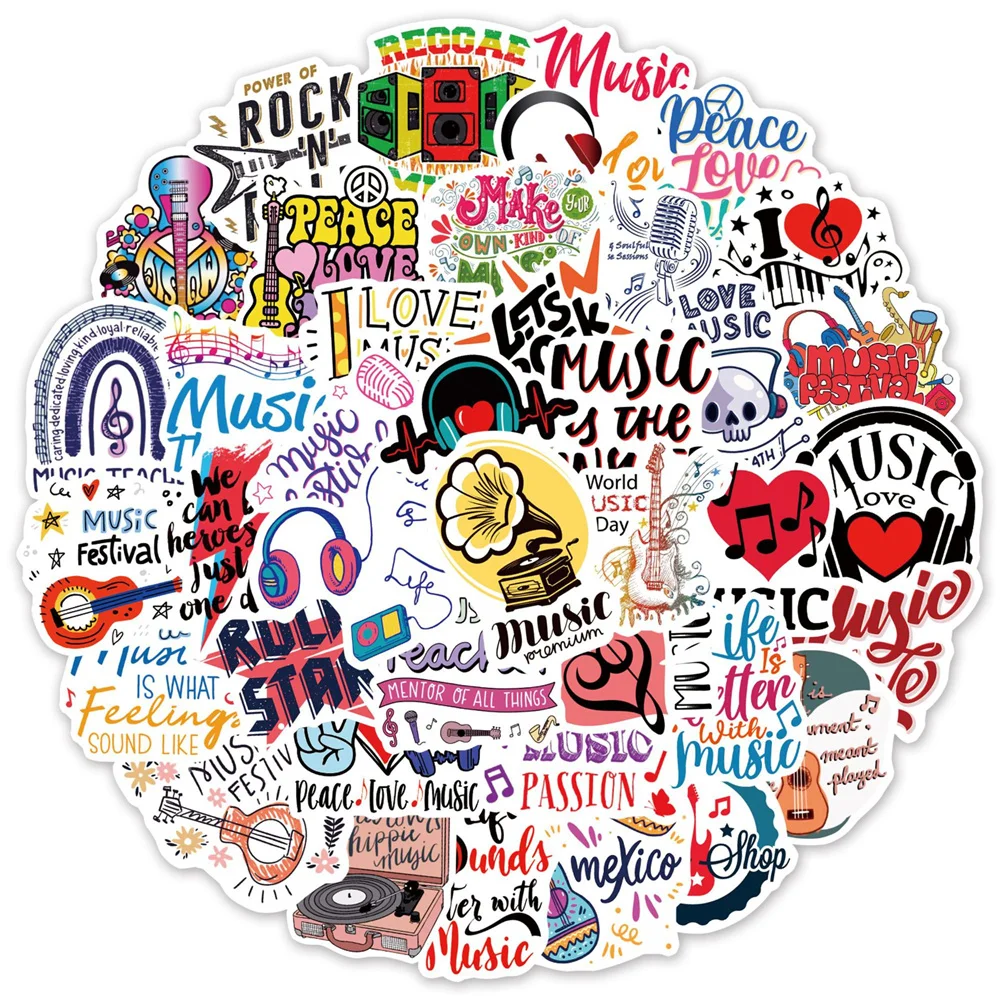 

10/30/50PCS Cartoon New Music Text Personality Graffiti Creative Sticker Laptop Mobile Phone Guitar Waterproof Sticker Wholesale