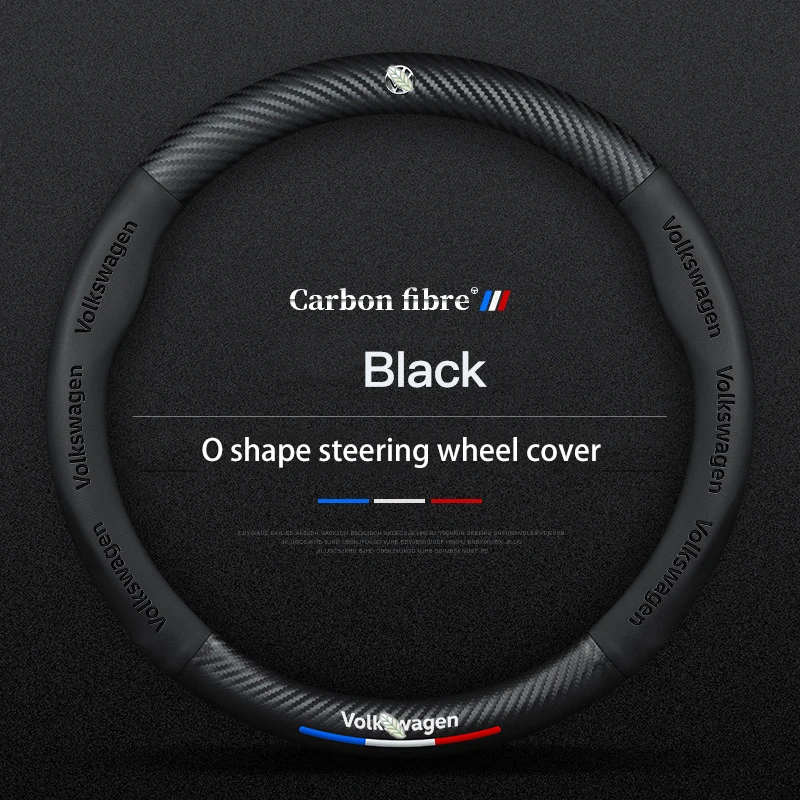

3D Font Carbon Fiber Leather Car Steering Wheel Cover 37-38cm for Volkswagen MK4 Bora Golf 4 5 6 Passat Polo Bora Touran