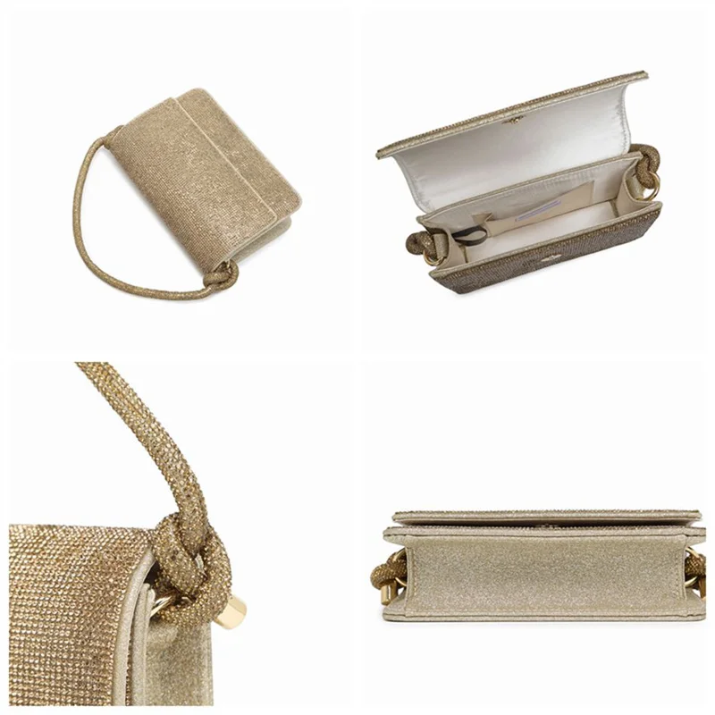 Женская модная квадратная вечерняя сумочка с золотыми и серебряными стразами