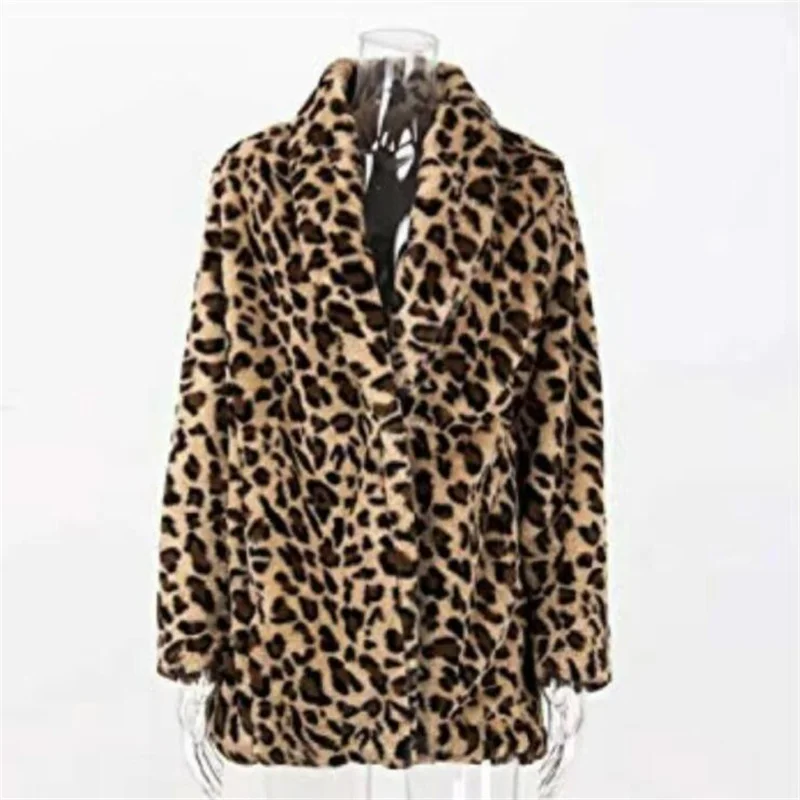 Autumn faux mink fur leather jacket womens Leopard print winter thicken warm Long sleeve fur leather coat women loose cloth b338