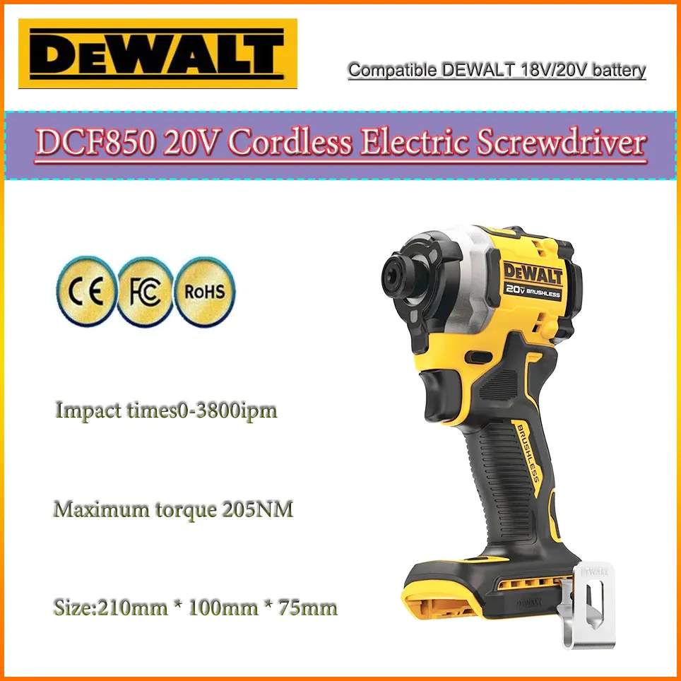 

DEWALT DCF850 18V/20V Cordless Electric Screwdriver Dewalt Electric Impact Wrench Rechargable Drill Driver205NM Brushless Motor
