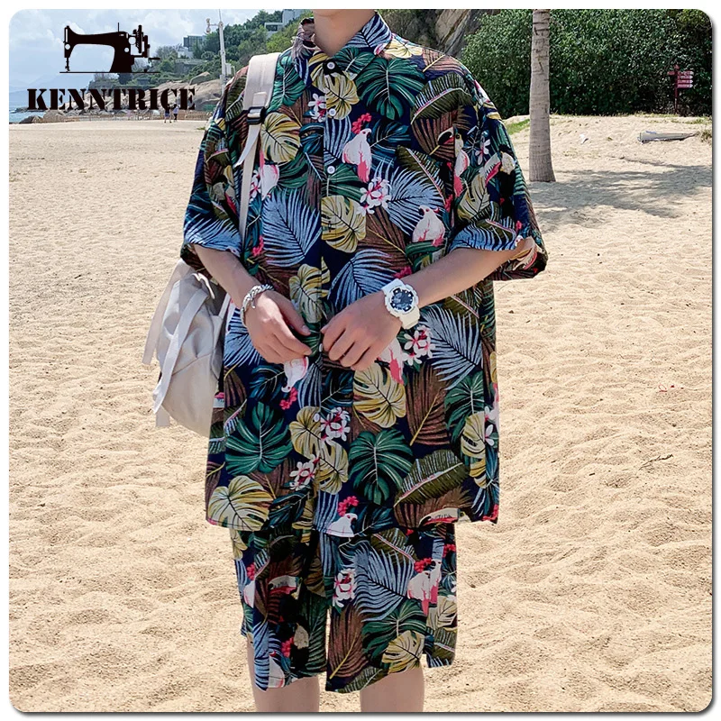 

Kenntrice Summer Beach Suits Hawaiian Men'S Shirts Shorts Outdoor Fashion Casual Two-Piece Short Sleeve Vacation Sets For Man